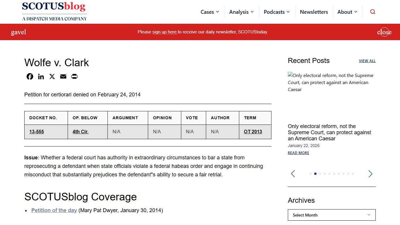 Wolfe v. Clark - SCOTUSblog
